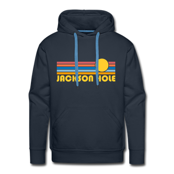Premium Jackson Hole, Wyoming Hoodie - Retro Sun Premium Men's Jackson Hole Sweatshirt / Hoodie - navy