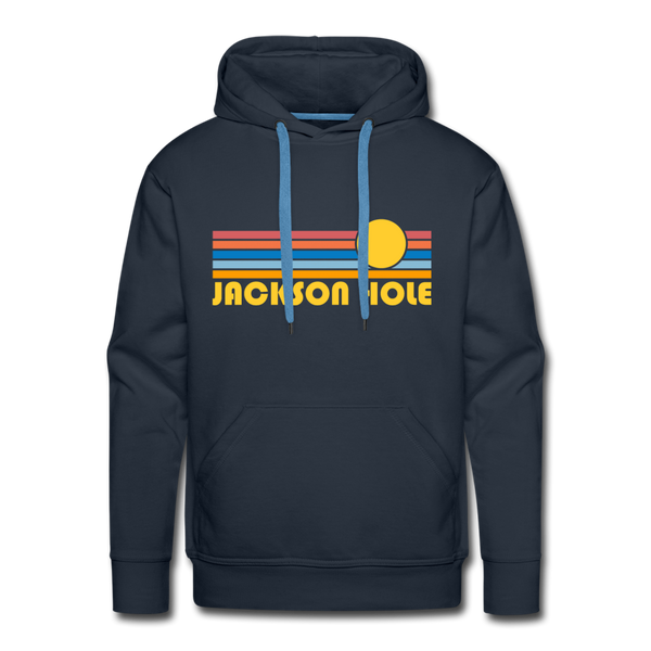 Premium Jackson Hole, Wyoming Hoodie - Retro Sun Premium Men's Jackson Hole Sweatshirt / Hoodie - navy