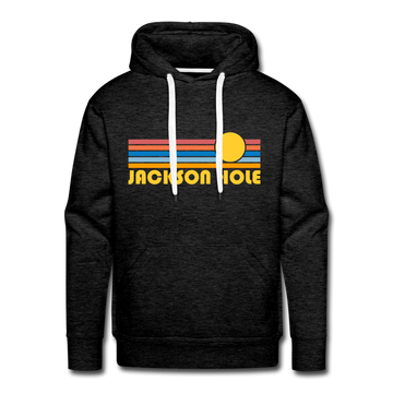 Premium Jackson Hole, Wyoming Hoodie - Retro Sun Premium Men's Jackson Hole Sweatshirt / Hoodie - charcoal grey