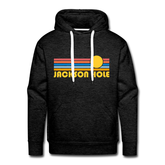 Premium Jackson Hole, Wyoming Hoodie - Retro Sun Premium Men's Jackson Hole Sweatshirt / Hoodie - charcoal grey