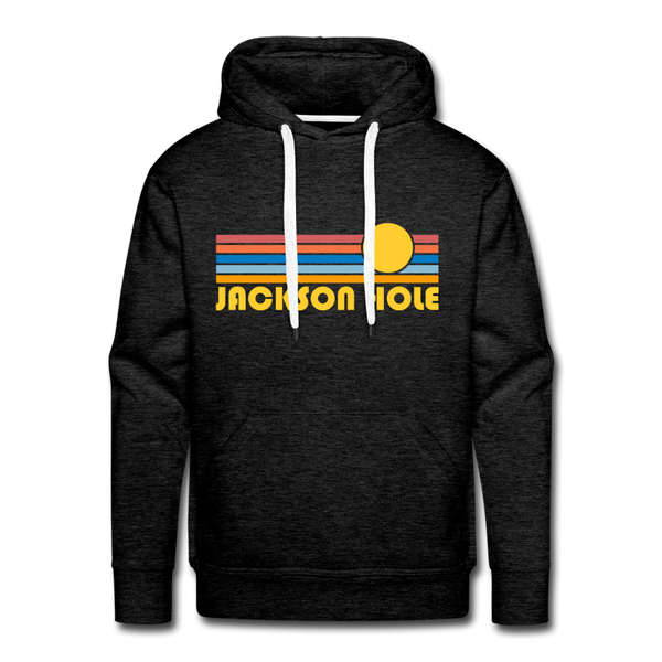 Premium Jackson Hole, Wyoming Hoodie - Retro Sun Premium Men's Jackson Hole Sweatshirt / Hoodie - charcoal grey