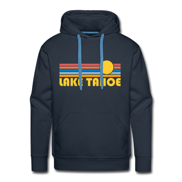 Premium Lake Tahoe, California Hoodie - Retro Sun Premium Men's Lake Tahoe Sweatshirt / Hoodie - navy