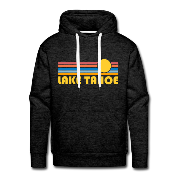 Premium Lake Tahoe, California Hoodie - Retro Sun Premium Men's Lake Tahoe Sweatshirt / Hoodie - charcoal grey