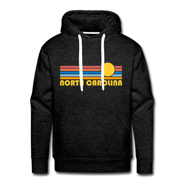 Premium North Carolina Hoodie - Retro Sun Premium Men's North Carolina Sweatshirt / Hoodie - charcoal grey
