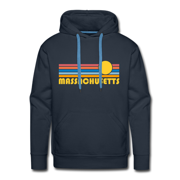 Premium Massachusetts Hoodie - Retro Sun Premium Men's Massachusetts Sweatshirt / Hoodie - navy