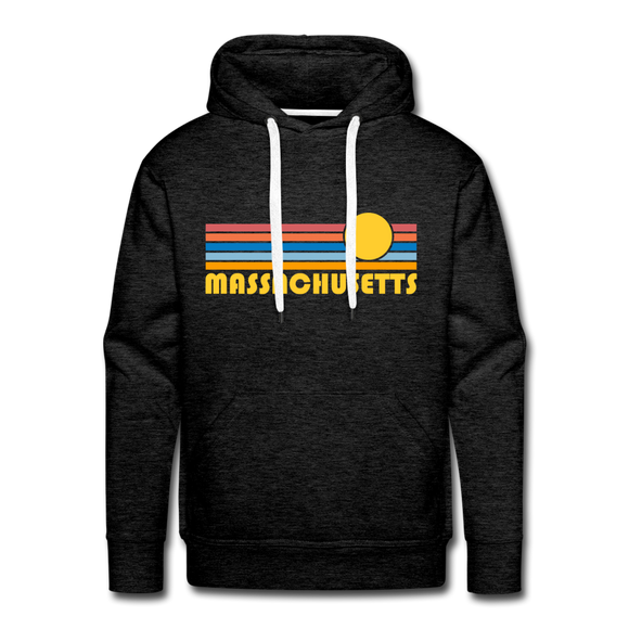 Premium Massachusetts Hoodie - Retro Sun Premium Men's Massachusetts Sweatshirt / Hoodie - charcoal grey