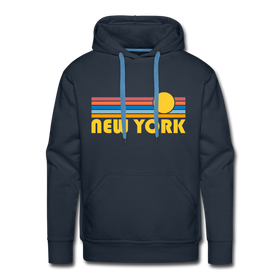 Premium New York, New York Hoodie - Retro Sun Premium Men's New York Sweatshirt / Hoodie - navy