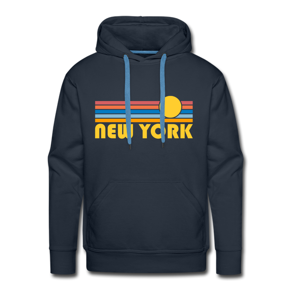 Premium New York, New York Hoodie - Retro Sun Premium Men's New York Sweatshirt / Hoodie - navy