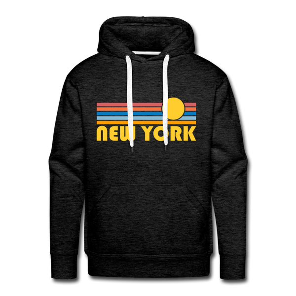 Premium New York, New York Hoodie - Retro Sun Premium Men's New York Sweatshirt / Hoodie - charcoal grey
