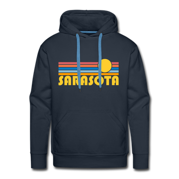 Premium Sarasota, Florida Hoodie - Retro Sun Premium Men's Sarasota Sweatshirt / Hoodie - navy
