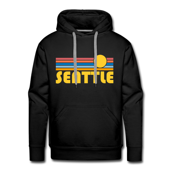 Premium Seattle, Washington Hoodie - Retro Sun Premium Men's Seattle Sweatshirt / Hoodie - black