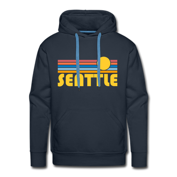 Premium Seattle, Washington Hoodie - Retro Sun Premium Men's Seattle Sweatshirt / Hoodie - navy