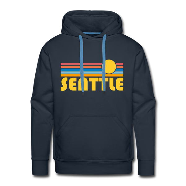 Premium Seattle, Washington Hoodie - Retro Sun Premium Men's Seattle Sweatshirt / Hoodie - navy
