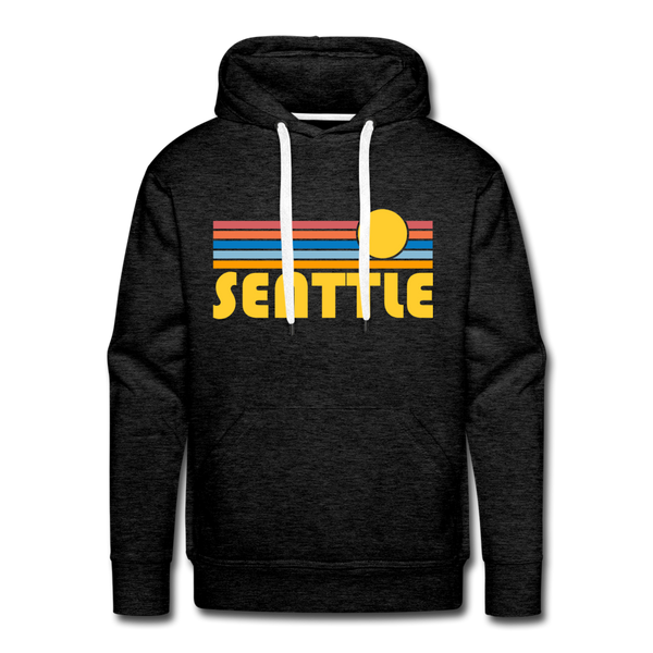 Premium Seattle, Washington Hoodie - Retro Sun Premium Men's Seattle Sweatshirt / Hoodie - charcoal grey