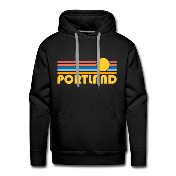 Premium Portland, Oregon Hoodie - Retro Sun Premium Men's Portland Sweatshirt / Hoodie - black