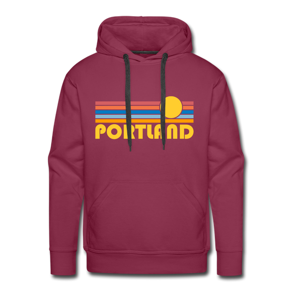 Premium Portland, Oregon Hoodie - Retro Sun Premium Men's Portland Sweatshirt / Hoodie - burgundy