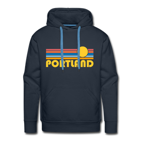 Premium Portland, Oregon Hoodie - Retro Sun Premium Men's Portland Sweatshirt / Hoodie - navy