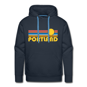 Premium Portland, Oregon Hoodie - Retro Sun Premium Men's Portland Sweatshirt / Hoodie - navy