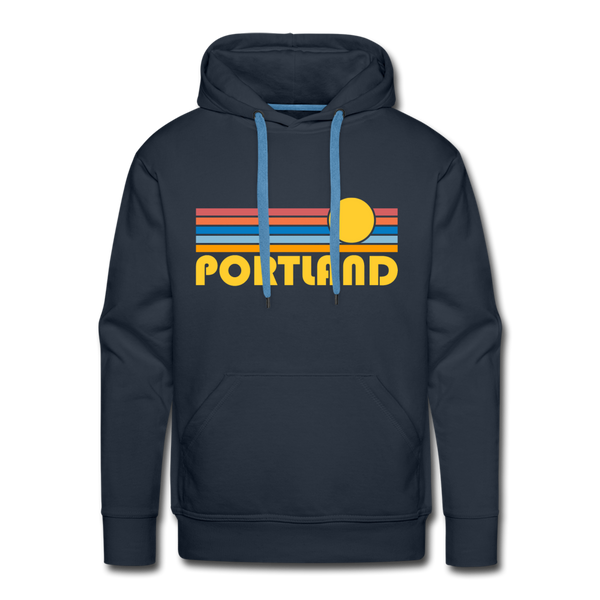 Premium Portland, Oregon Hoodie - Retro Sun Premium Men's Portland Sweatshirt / Hoodie - navy