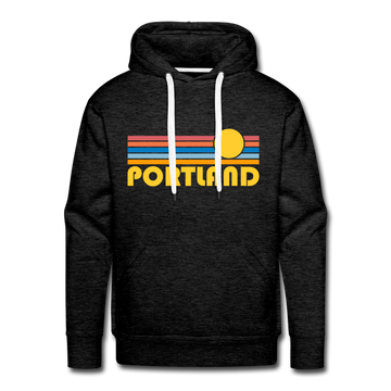 Premium Portland, Oregon Hoodie - Retro Sun Premium Men's Portland Sweatshirt / Hoodie - charcoal grey