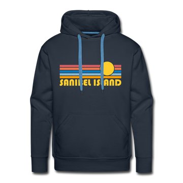 Premium Sanibel Island, Florida Hoodie - Retro Sun Premium Men's Sanibel Island Sweatshirt / Hoodie - navy