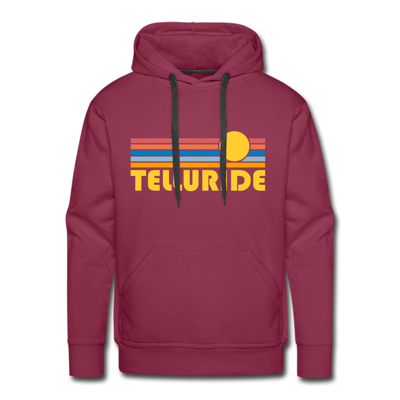 Premium Telluride, Colorado Hoodie - Retro Sun Premium Men's Telluride Sweatshirt / Hoodie - burgundy