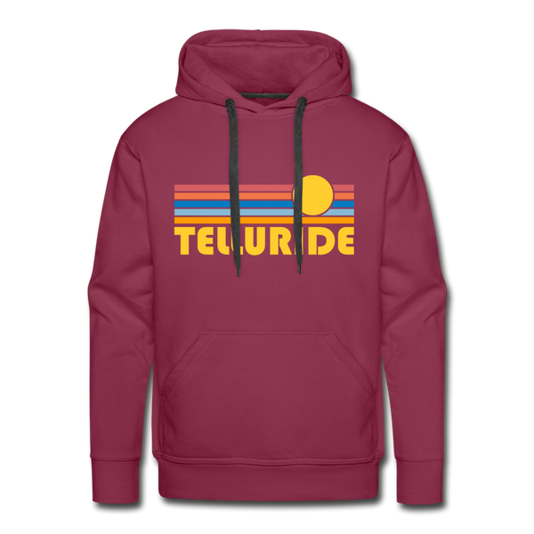 Premium Telluride, Colorado Hoodie - Retro Sun Premium Men's Telluride Sweatshirt / Hoodie - burgundy