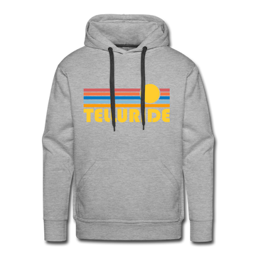 Premium Telluride, Colorado Hoodie - Retro Sun Premium Men's Telluride Sweatshirt / Hoodie - heather grey