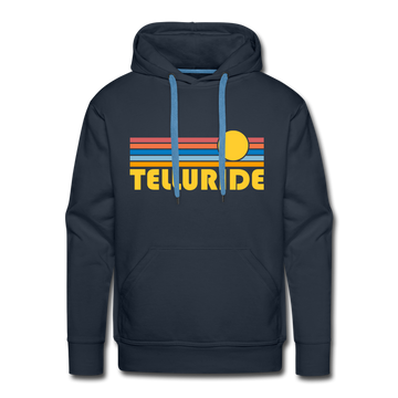 Premium Telluride, Colorado Hoodie - Retro Sun Premium Men's Telluride Sweatshirt / Hoodie - navy