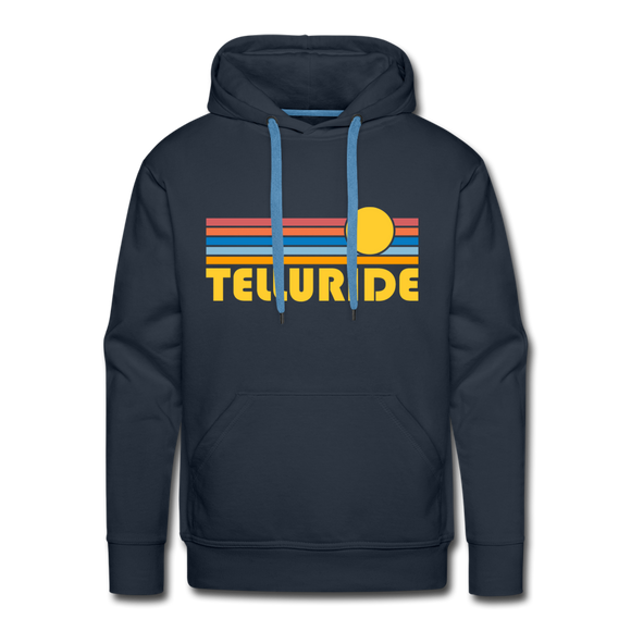 Premium Telluride, Colorado Hoodie - Retro Sun Premium Men's Telluride Sweatshirt / Hoodie - navy