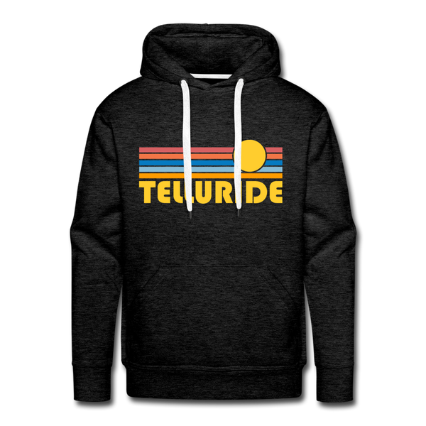 Premium Telluride, Colorado Hoodie - Retro Sun Premium Men's Telluride Sweatshirt / Hoodie - charcoal grey