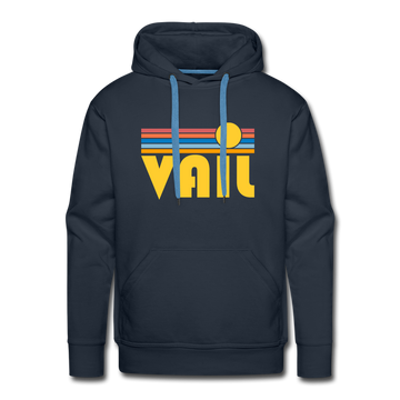 Premium Vail, Colorado Hoodie - Retro Sun Premium Men's Vail Sweatshirt / Hoodie - navy