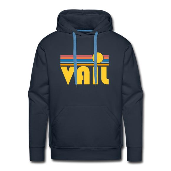 Premium Vail, Colorado Hoodie - Retro Sun Premium Men's Vail Sweatshirt / Hoodie - navy