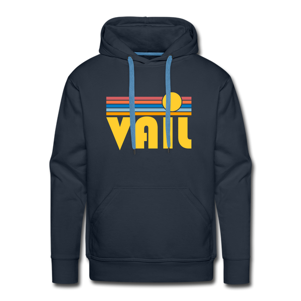 Premium Vail, Colorado Hoodie - Retro Sun Premium Men's Vail Sweatshirt / Hoodie - navy