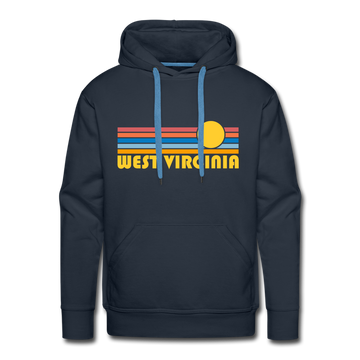 Premium West Virginia Hoodie - Retro Sun Premium Men's West Virginia Sweatshirt / Hoodie - navy