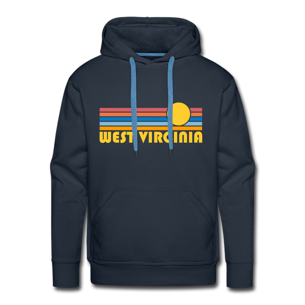 Premium West Virginia Hoodie - Retro Sun Premium Men's West Virginia Sweatshirt / Hoodie - navy