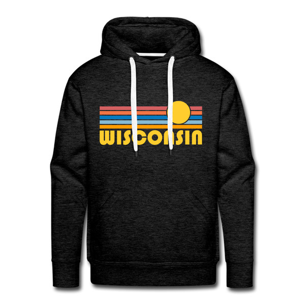 Premium Wisconsin Hoodie - Retro Sun Premium Men's Wisconsin Sweatshirt / Hoodie - charcoal grey