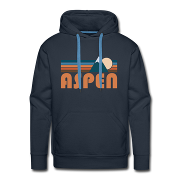 Premium Aspen, Colorado Hoodie - Retro Mountain Premium Men's Aspen Sweatshirt / Hoodie - navy