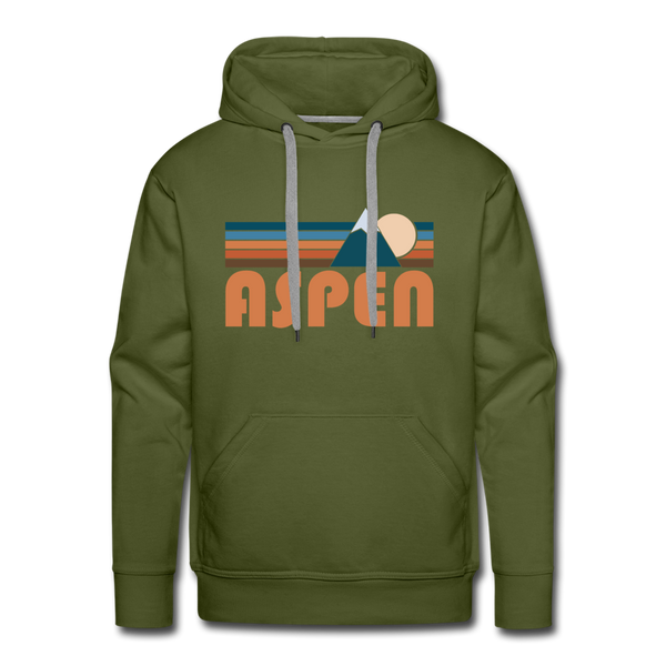 Premium Aspen, Colorado Hoodie - Retro Mountain Premium Men's Aspen Sweatshirt / Hoodie - olive green