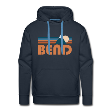 Premium Bend, Oregon Hoodie - Retro Mountain Premium Men's Bend Sweatshirt / Hoodie - navy