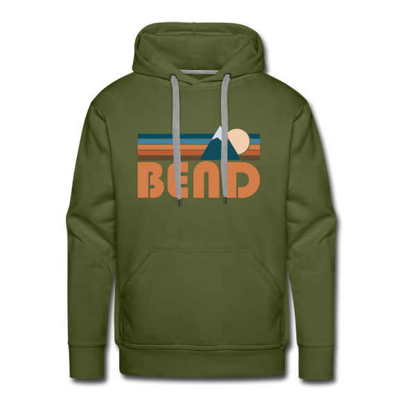 Premium Bend, Oregon Hoodie - Retro Mountain Premium Men's Bend Sweatshirt / Hoodie - olive green