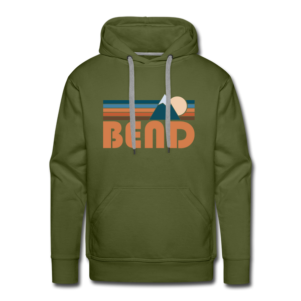 Premium Bend, Oregon Hoodie - Retro Mountain Premium Men's Bend Sweatshirt / Hoodie - olive green