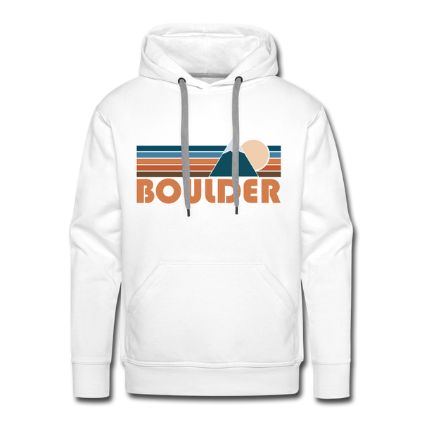 Premium Boulder, Colorado Hoodie - Retro Mountain Premium Men's Boulder Sweatshirt / Hoodie - white