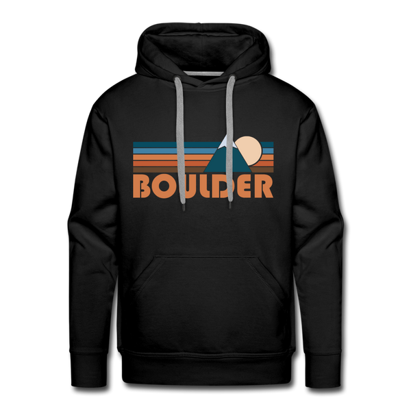 Premium Boulder, Colorado Hoodie - Retro Mountain Premium Men's Boulder Sweatshirt / Hoodie - black