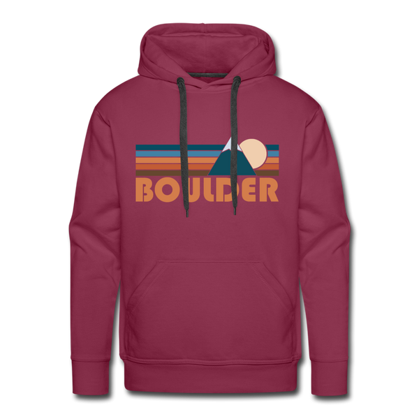 Premium Boulder, Colorado Hoodie - Retro Mountain Premium Men's Boulder Sweatshirt / Hoodie - burgundy