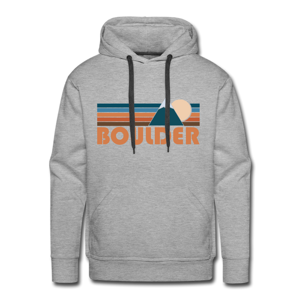 Premium Boulder, Colorado Hoodie - Retro Mountain Premium Men's Boulder Sweatshirt / Hoodie - heather grey