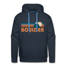 Premium Boulder, Colorado Hoodie - Retro Mountain Premium Men's Boulder Sweatshirt / Hoodie - navy