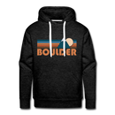 Premium Boulder, Colorado Hoodie - Retro Mountain Premium Men's Boulder Sweatshirt / Hoodie - charcoal grey