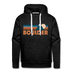 Premium Boulder, Colorado Hoodie - Retro Mountain Premium Men's Boulder Sweatshirt / Hoodie - charcoal grey