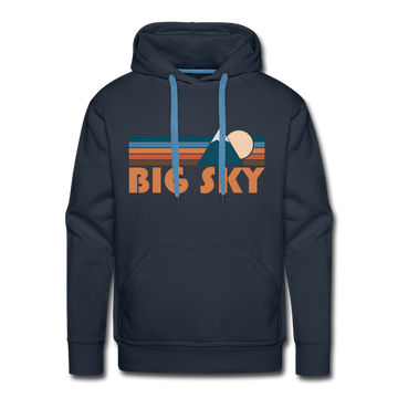 Premium Big Sky, Montana Hoodie - Retro Mountain Premium Men's Big Sky Sweatshirt / Hoodie - navy